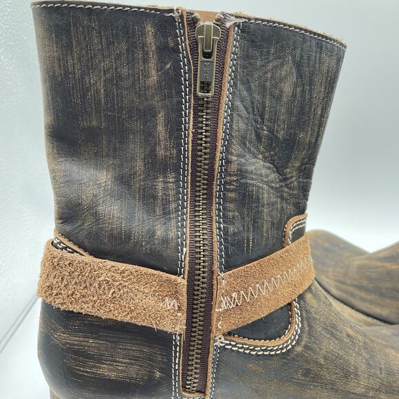 BED STU Roma Harness Ankle Boots Women's 10 Brown Distressed Leather Moto Biker - Picture 9 of 15